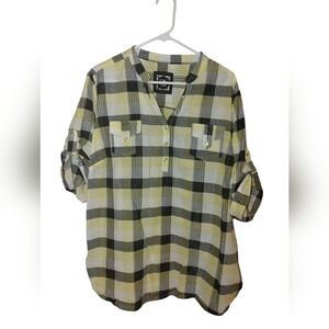 Cato Black and Yellow Casual Button Down Shirt, Size22/24